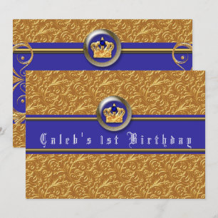 Gold & Royal Blue Crown Invitations de fête d'anni
