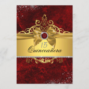 Gold Ruby Red Quinceanera Invitation