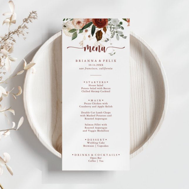 Gold Rustic Coloré Floral Diner Menu (Créateur téléchargé)