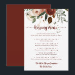 Gold Rustic Floral Mariage Kissing Menu Carte de j<br><div class="desc">Cette carte de jeu à la carte de baiser à fleurs rustiques dorées est parfaite pour une simple réception de mariage. Le design est composé de marsala peinte à la main,  de rose,  de rougeur,  de bordeaux et de fleurs dorées avec des feuilles verts disposés en de belles couronnes.</div>