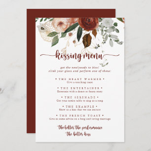 Gold Rustic Floral Mariage Kissing Menu Carte de j