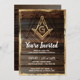 Gold Rustic Wood Invitations maçonniques   Franc-m