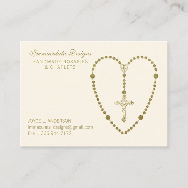 Gold Saint Rosaire Crucifix Carte de visite religi (Devant)