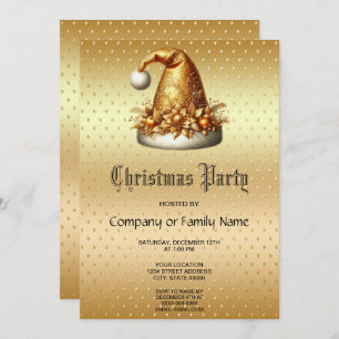 Gold Santa Hat Fête de Noël Invitation