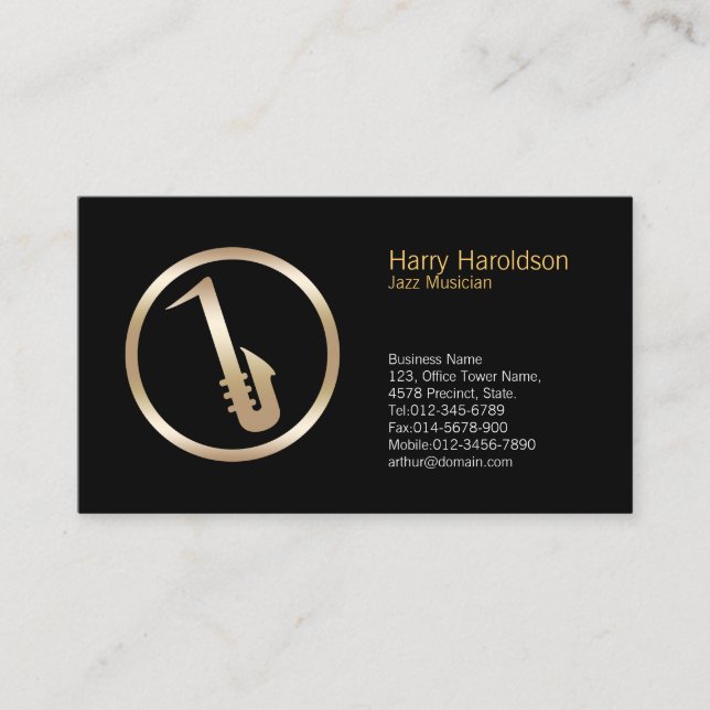 Gold Saxophone Icon Jazz Musicien Carte de visite (Devant)