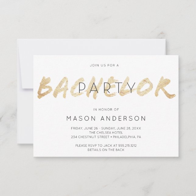 Gold Script Bachelor Party Weekend Invitation (Devant)