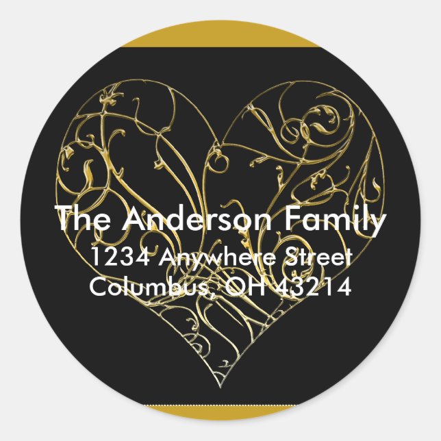Gold Scroll Heart Design 1 - Étiquettes d'adresse  (Devant)