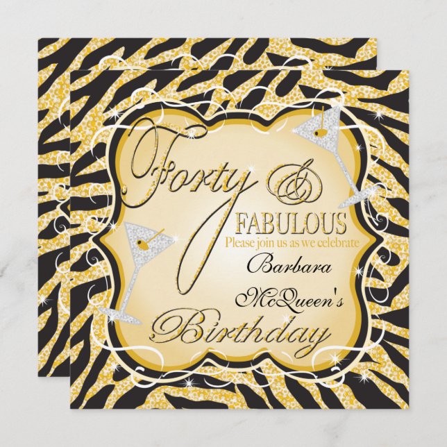 Gold Sequin 40th Birthday Party Invitations (Devant / Derrière)