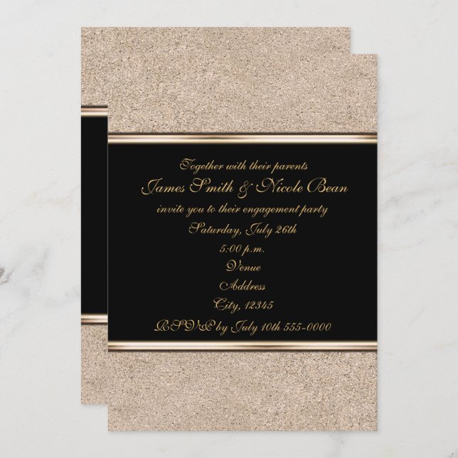 Gold Shimmer & Black Elegant Toute invitation Évén (Devant / Derrière)