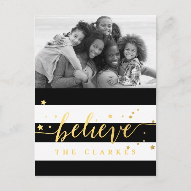 Gold Shine Believe | Carte postale Holiday Photo (Devant)