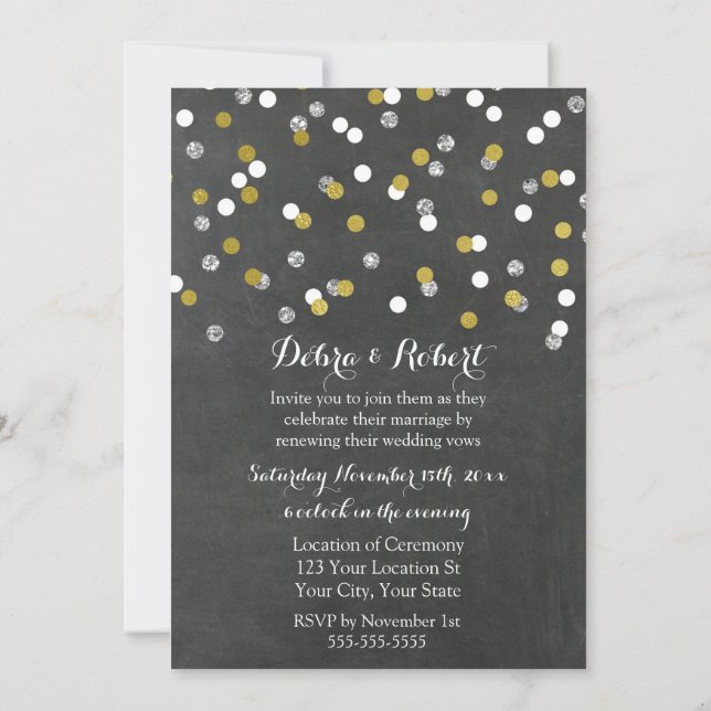 Gold Silver Confetti Vow Renewal Invitation (Dos)