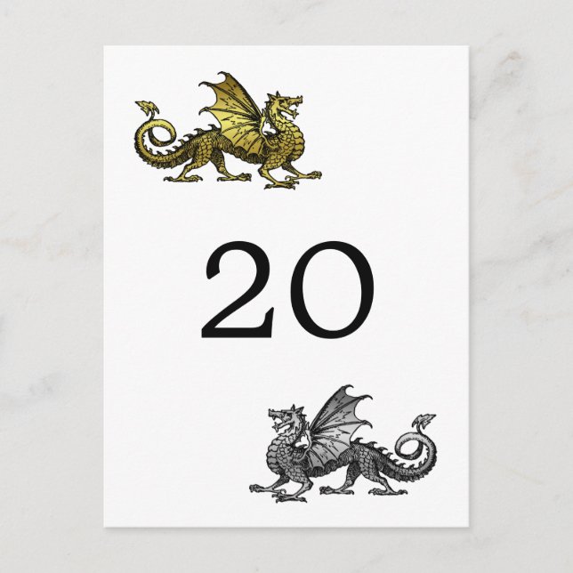 Gold Silver Dragon Numéro de table Carte postale (Devant)