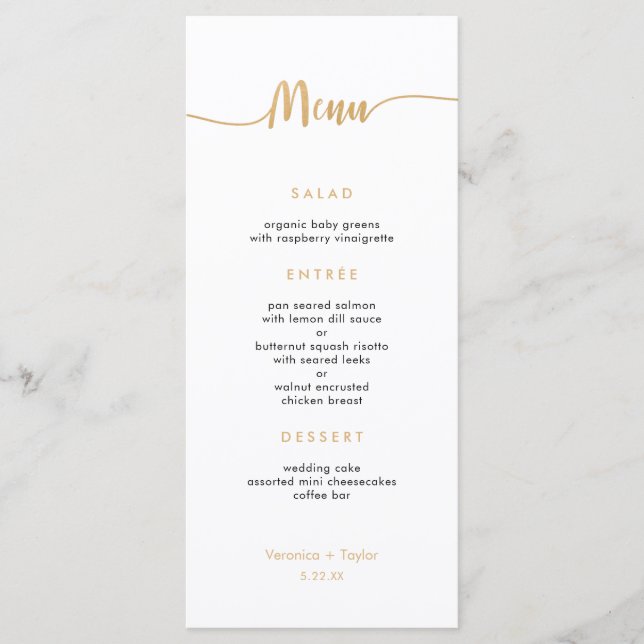 Gold Simple 3 plats menu mariage (Devant)