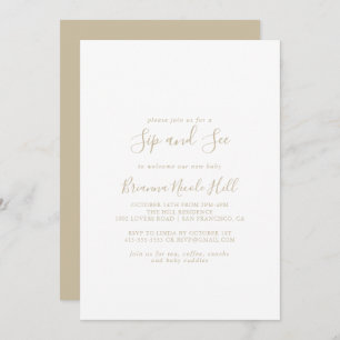 Gold Simple Minimalist Sip and See Invitation