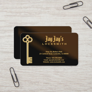 Gold Skeleton Key Brown Locksmith Cartes de visite