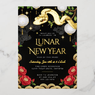 Gold Snake Floral Lunaire Nouvel An Invitation de 