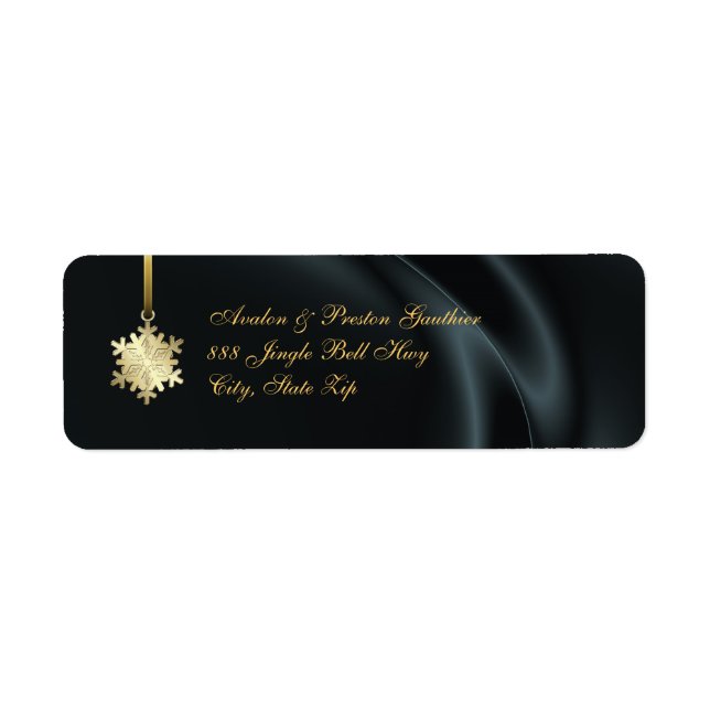 Gold Snowflake Black Silk Étiquettes de adresse de (Devant)