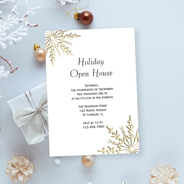Gold Snowflake Holiday Open House Invitation (Créateur téléchargé)