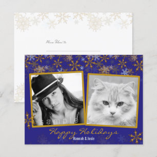 Gold Snowflakes Double photo Carte postale de Noël