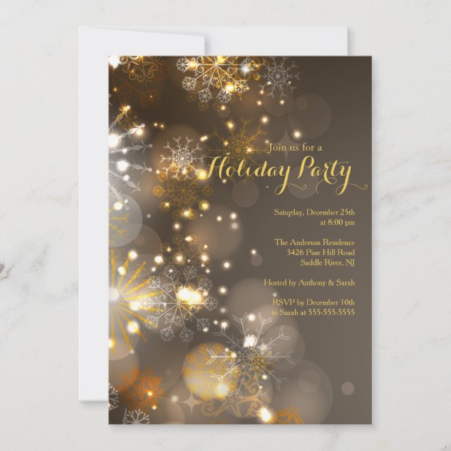 Gold Snowflakes et Bokeh Lights Invitation de vaca (Devant)