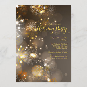 Gold Snowflakes et Bokeh Lights Invitation de vaca