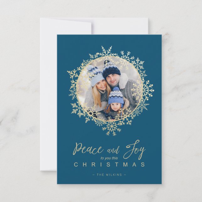 Gold Snowflakes Merry Christmas Round Family Photo (Devant)