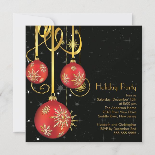 Gold Snowflakes Ornement Fête Invitation (Devant)