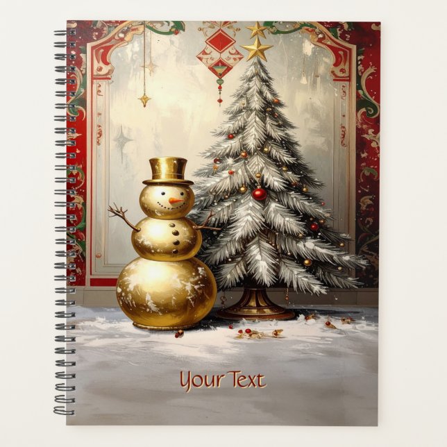 Gold Snowman Christmas Tree Holiday Planner (Devant)