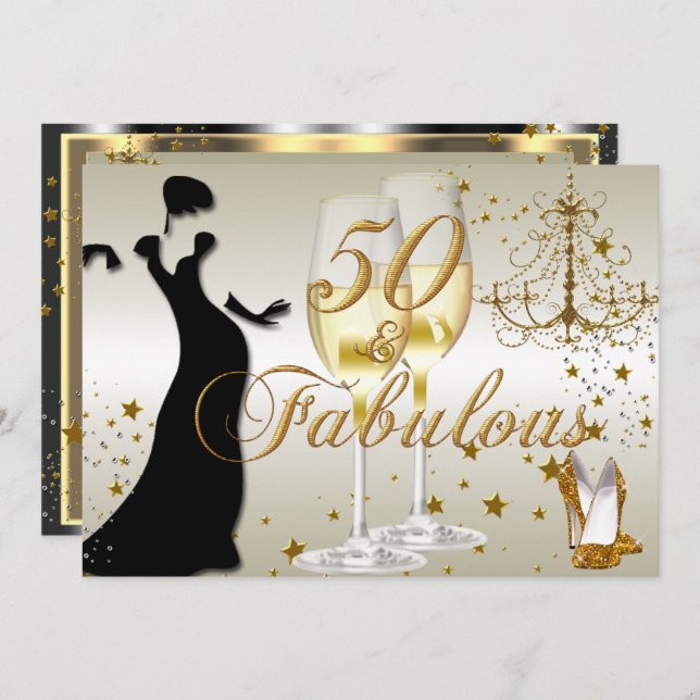 Gold Sparkle 50 & Fabuleuse Invitation Anniversair (Devant / Derrière)