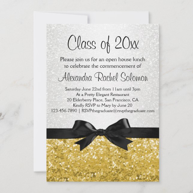 Gold Sparkle look Bow Graduation Invitation (Devant)