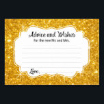 Gold Sparkle Mariage Conseils et cartes de souhait<br><div class="desc">Ces élégantes cartes de conseil et de souhaits mariage dorés et brillants seront l'ajout parfait à votre réception de mariage. Ce design présente un cadre doré brillant avec le texte "Conseils et Voeux pour le nouveau Mr et Mrs" dans une combinaison de polices calligraphiques et simples noires. La carte permet...</div>