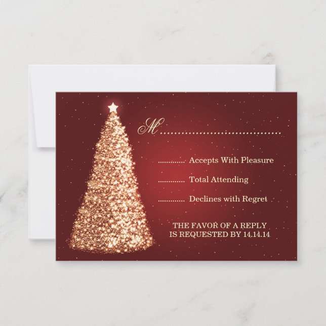 Gold Sparkle Wedding RSVP Red (Devant)