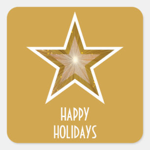 Gold Star 'Happy Holidays' carré autocollant jaune
