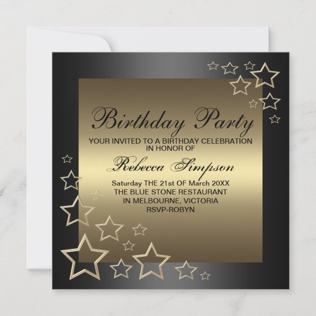 Gold Star Invitation d'anniversaire (Devant)