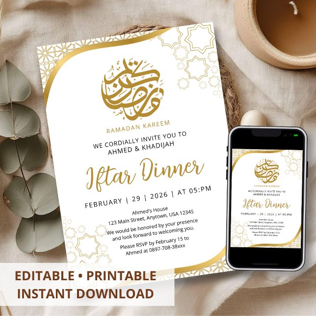 Gold Star Islamic Wave Iftar Dinner Invitation (Créateur téléchargé)