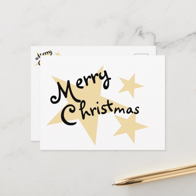 Gold Star Joyeux Noël sur carte postale blanche (Devant/Arrière en situation)