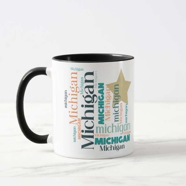 Gold Star Michigan Word Art Mug (Gauche)