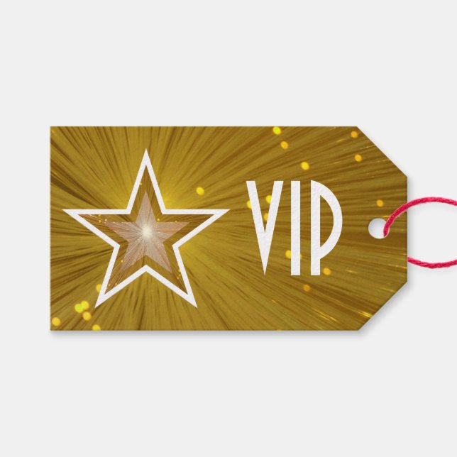 Gold Star print VIP blanc texte étiquettes cadeaux (Devant (Horizontal))