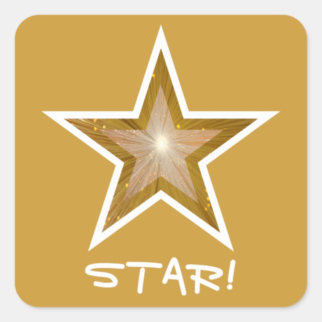 "Gold" Star 'STAR!' autocollant carré jaune (Devant)