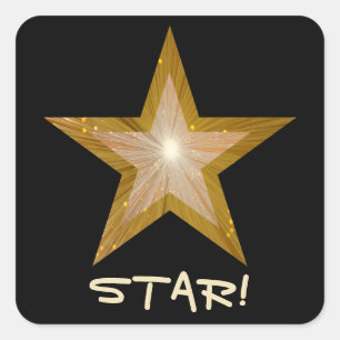 "Gold" Star 'STAR!' autocollant carré noir