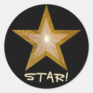 "Gold" Star 'STAR!' autocollant rond noir