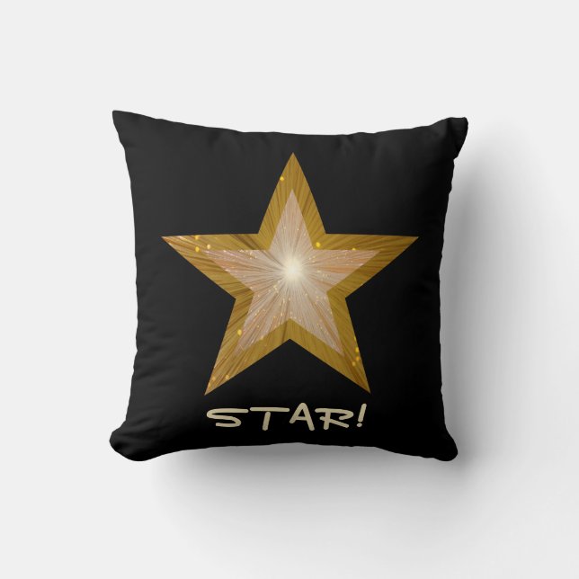 "Gold" Star 'STAR!' lancer oreiller carré noir (Recto)
