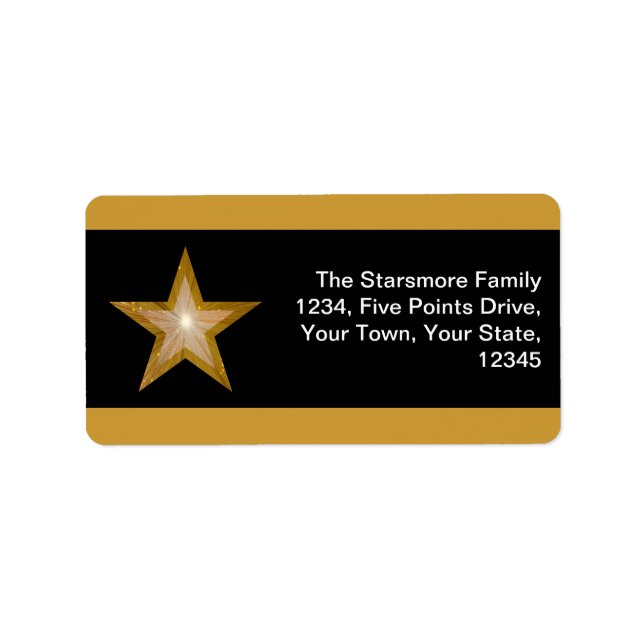 Gold Star strié étiquette de adresse moyen noir (Devant)