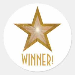 Gold Star 'WINNER!' autocollant rond blanc