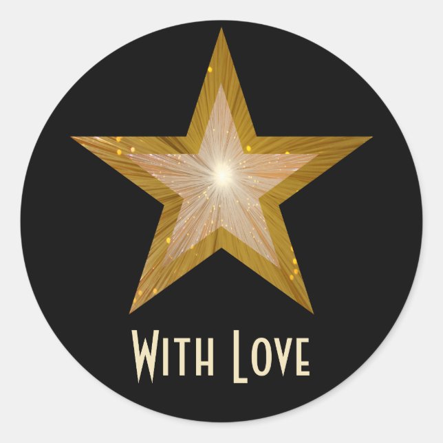 "Gold" Star 'With Love'' autocollant rond noir (Devant)