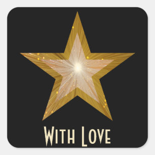 "Gold" Star 'With Love'' carré autocollant noir