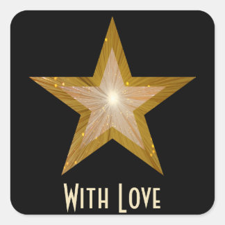 "Gold" Star 'With Love'' carré autocollant noir