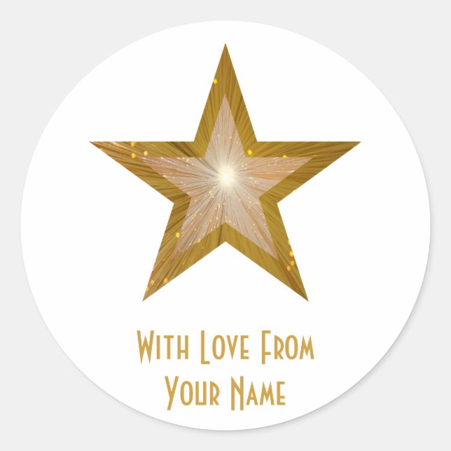 "Gold" Star "With Love From"" autocollant rond bla (Devant)