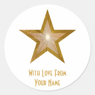 "Gold" Star "With Love From"" autocollant rond bla