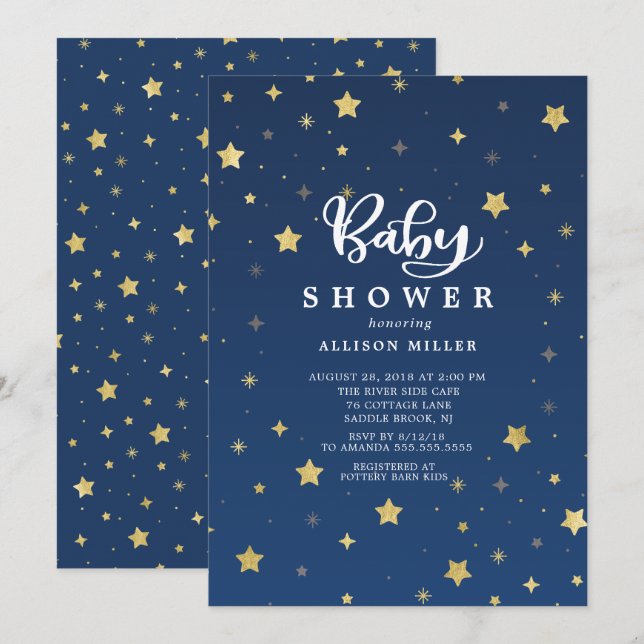 Gold Starry Night Neutral Baby shower Invitation (Devant / Derrière)